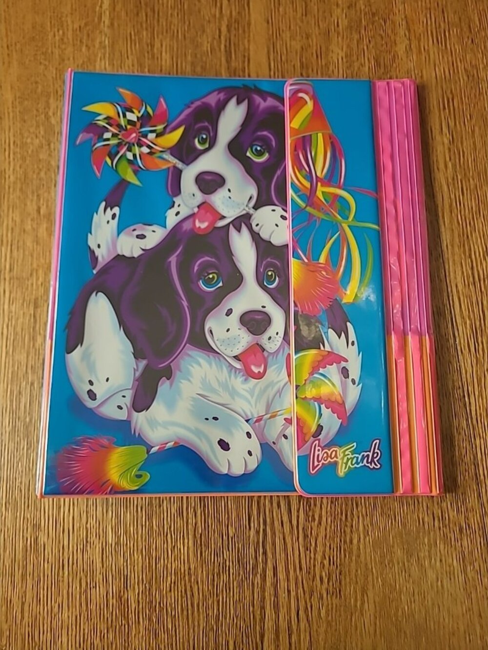 Vintage Lisa Frank Tri Fold Binder Violet Velvet Puppies COMPLETE SET HTF